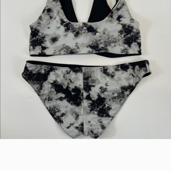 Victoria’s Secret Pink Reversible Marble Print Bikini Set Black Gray  Sz L - Picture 4 of 8